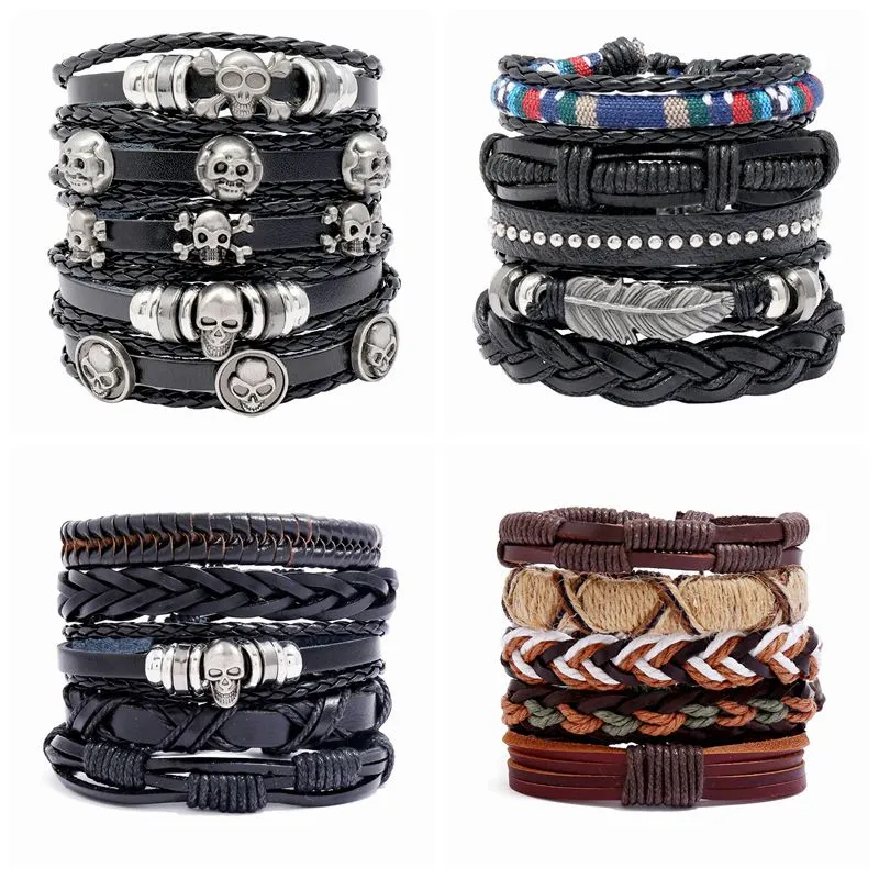 5pcs/Set DIY Leather Wristband Bracelet Handmade Punk Strap Bracelets Unisex Jewelry Accessories