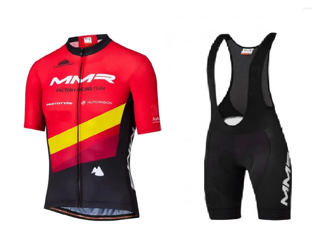 Racing sätter laserklipp 2023 MMR Team Spanien Kort ärm Cykeltröja Summer Wear Ropa Ciclismo Bib Shorts With Power Band