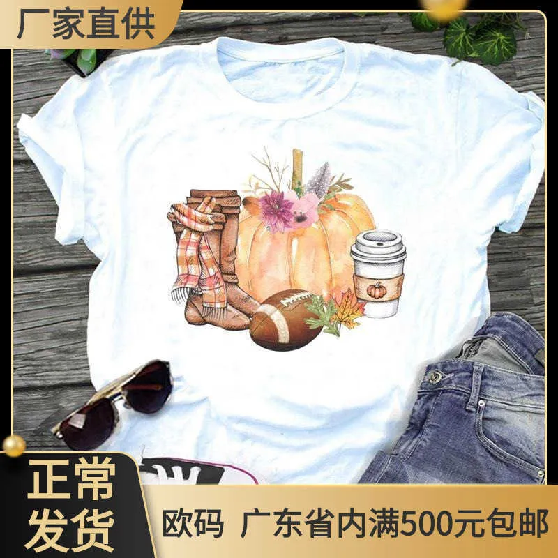 Camiseta feminina com estampa de desenhos animados de ação de graças estampa café doce outono abóbora feminina