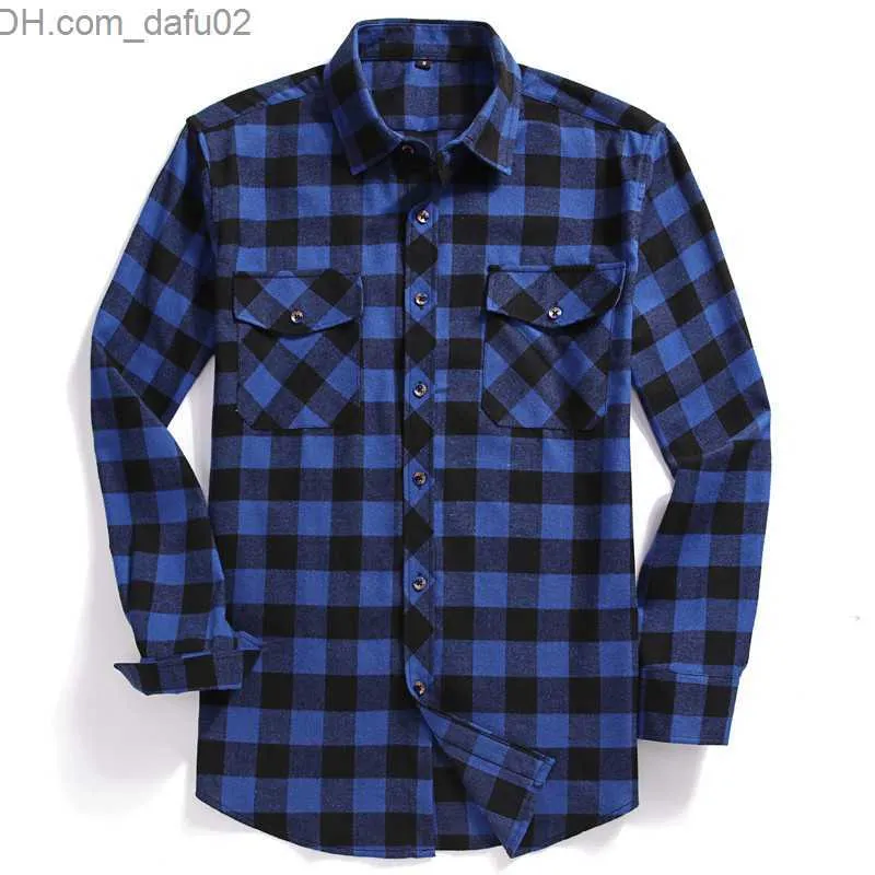 Men's Sweaters 2022 new men's casual plaid Flannel shirt long sleeve chest double pocket design fashionable printed button (US size S M L XL 2XL) Z230721