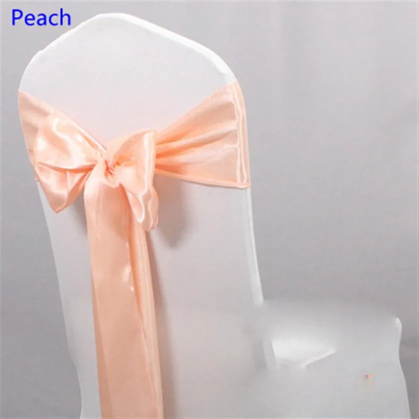 Peach Color Satin Sash Chair High Quality Bow Tie For Chair Covers Sash Party Wedding El Banket Home Decoration Whole241T