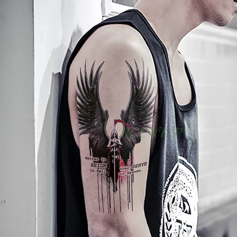 Wodoodporny tymczasowy naklejka na tatuaż Grim Reaper Hell Wing Dark Angel Tatto Flash Tatoo Fałszywe tatuaże na ramieniu dla mężczyzn kobiety