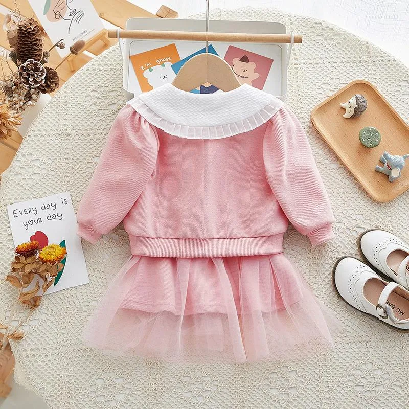 Ensembles de vêtements bébé fille ensemble printemps rose cerise costume  robe enfants deux pièces coréen enfant en bas âge tenues à manches longues