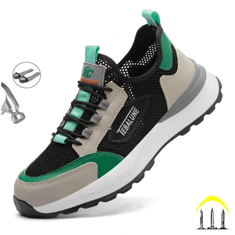 Safety Shoes Plastic Toe Summer Breathable Labor Shoes Composite Toe Cap Indestructible Work Safety Boots Sneakers Lightweight Male Shoes 230720