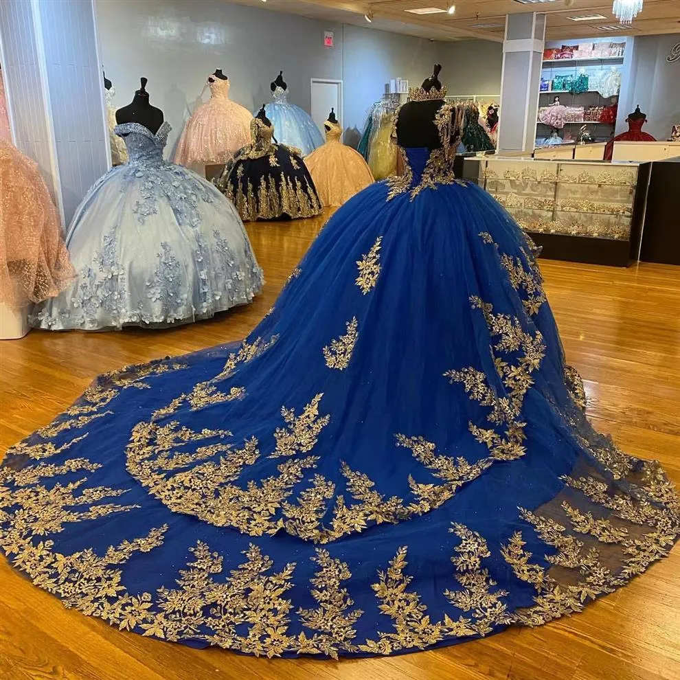 Robes de Quinceanera bleu royal sweety 16 fille appliques perles princesse anniversaire corset à lacets robe de bal robe de 15 ans qui293g