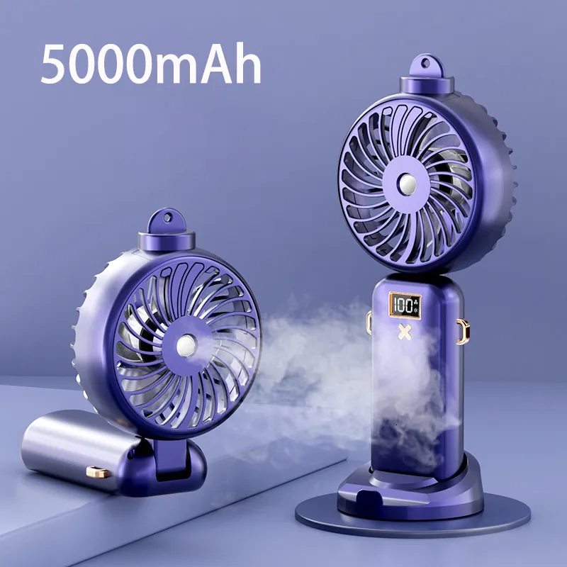 Diğer Ev Bahçesi 50002500mAh Taşınabilir Sprey Sis Fan LCD Ekran 5 Gear Mini Elektrikli USB Şarj Edilebilir Kablosuz Su Fanları 230721