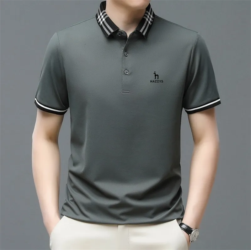 Polos masculinos hazzys verão negócios de alta qualidade manga curta camisa de lapela colar homem moda moda impressão casual golfe wear camisetas 230720