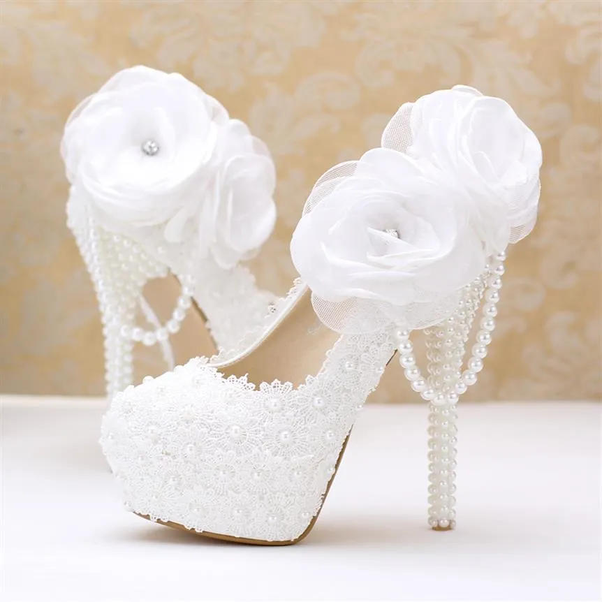 Parels Kristallen Trouwschoenen Wit Custom Made Maat 10 cm 12 cm 14 cm Hoge Hak Bruidsschoenen Party prom Vrouwen Pompen 190b