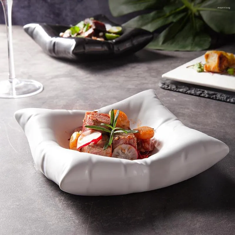 Plates Products Pillows INS Creative White High-end El Square Plate Ceramic Cold Dish Artistic Conception Tableware