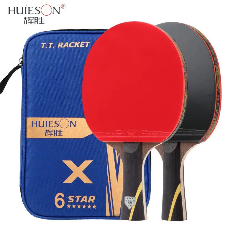 Tischtennisschläger Huieson 6 Star Carbon Fiber Blade Schläger Double Face Noppen Ping Pong Paddel Set 230721