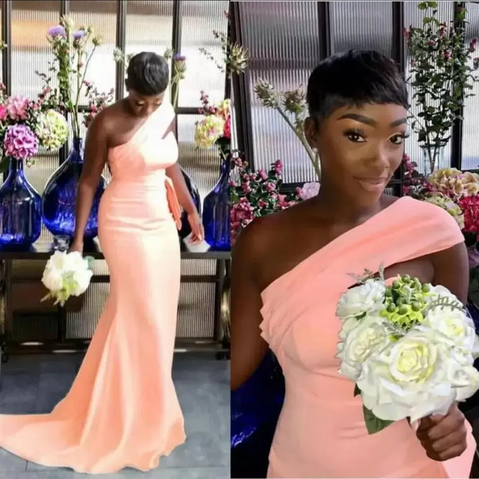 Africain nigérian dernière une épaule sirène robes de demoiselle d'honneur 2023 plis jardin pays mariage invité robes de soirée Maif of Honor266y