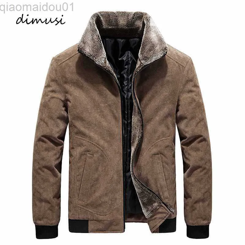 Herenjassen DIMUSI Winter Heren Bomberjacks Casual Heren Bontkraag Windjack Heren Fleece Warm Slanke Corduroy Jassen Kleding 6XL L230721