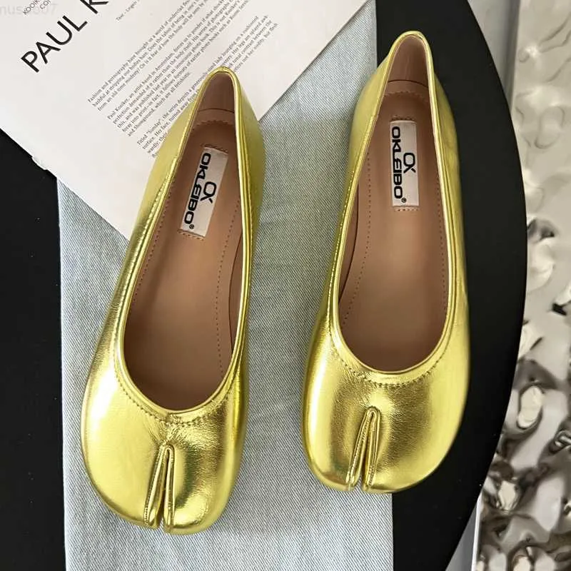 Klänningskor Silver/Gold Tabi Ninja Flats Women Trotter Mocasines 2023 Split Toe Shoes Ladies Comfy Slip On Loafers Femmes Lolita Mary Janes L230721