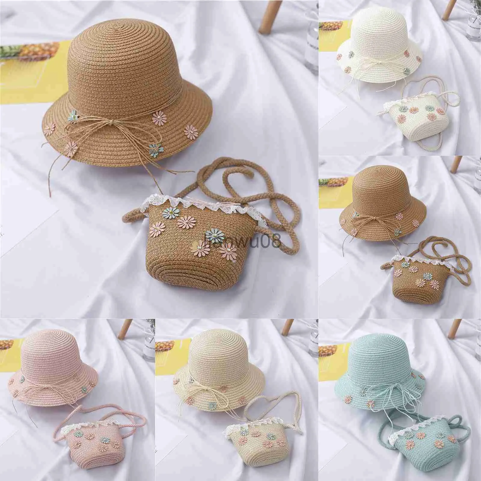 Caps Hats Baby Girl Sun Hat Barn Straw Hat Summer Sunscreen Lovely Princess Girls Handgjorda strandhattar Bag Fiskare Cap Kids Beanies X0810