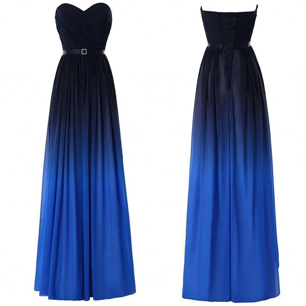 Fashion Gradient Ombre Prom Dresses Sweetheart Black Blue Chiffon New Women Evening Formal Gown 2020 Long Party Dress Red Carpet287T