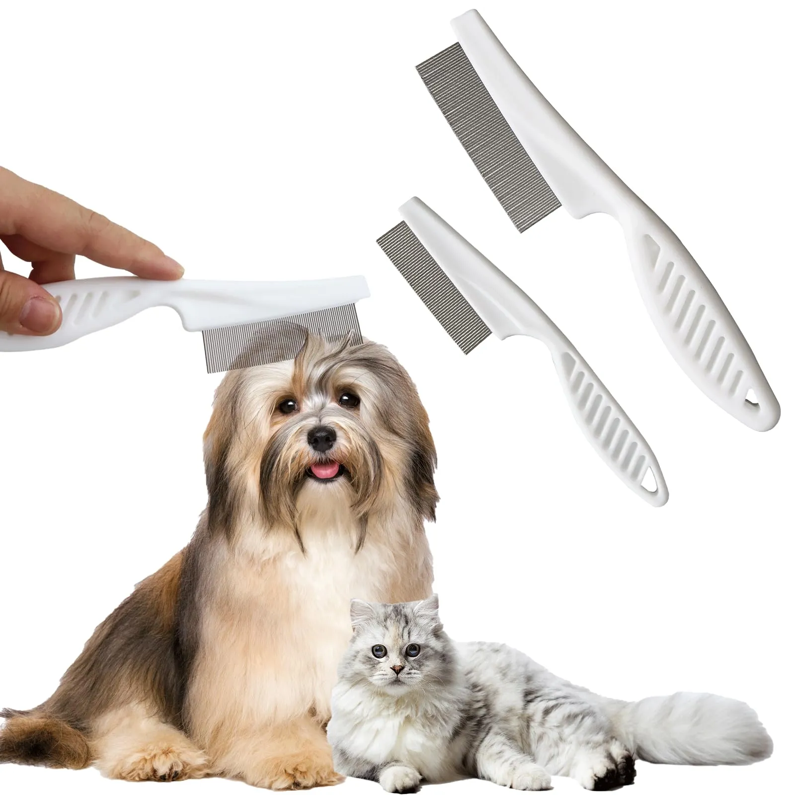 Peigne multifonctionnel pour poux de chien Peigne pour poils d'animaux Brosse anti-puces pour chats 2 en 1 peigne pour chien dents en acier inoxydable peigne de massage double face