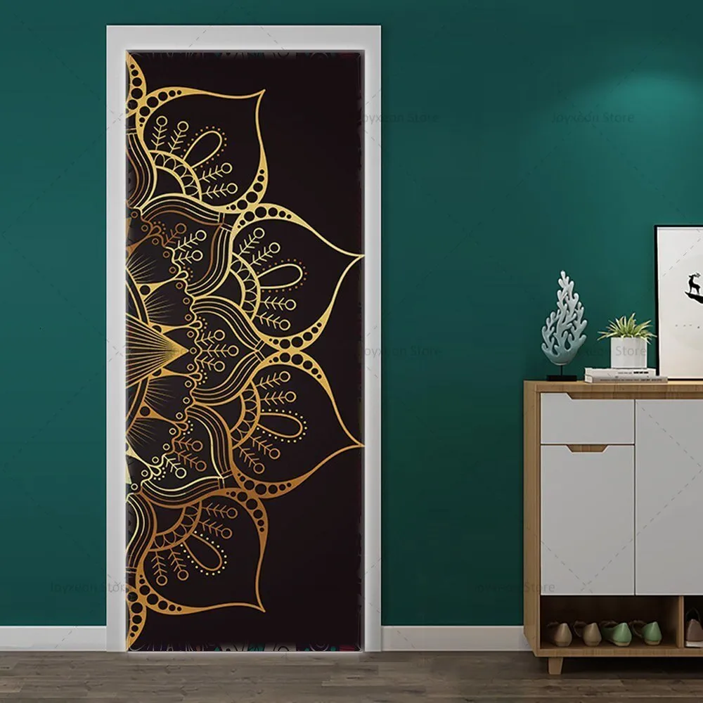 Wall Stickers Bohemian Mandala Door Black and Golden Painting Wallpaper Yoga Living Room Bedroom Home Interior Art Decal Decor 230720