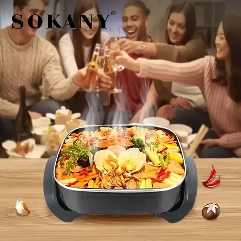 Sokany 1500w 가정용 다기능 올인원 냄비 전기 프라이팬, 전기 핫 포트, 전기 프라이팬