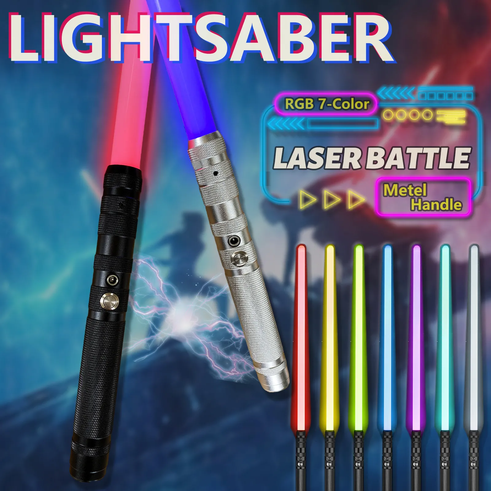 LED Light Sticks RGB Lightsaber Toy 714Color Variable Metal Handle Laser Sword med träffande ljudeffekt FX Duel USB Laddning 230721