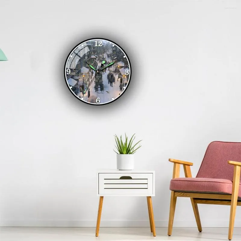 Horloges murales Style industriel ville Oli peinture Acrycli horloge HD Design moderne mouvement silencieux grande taille maison Dec