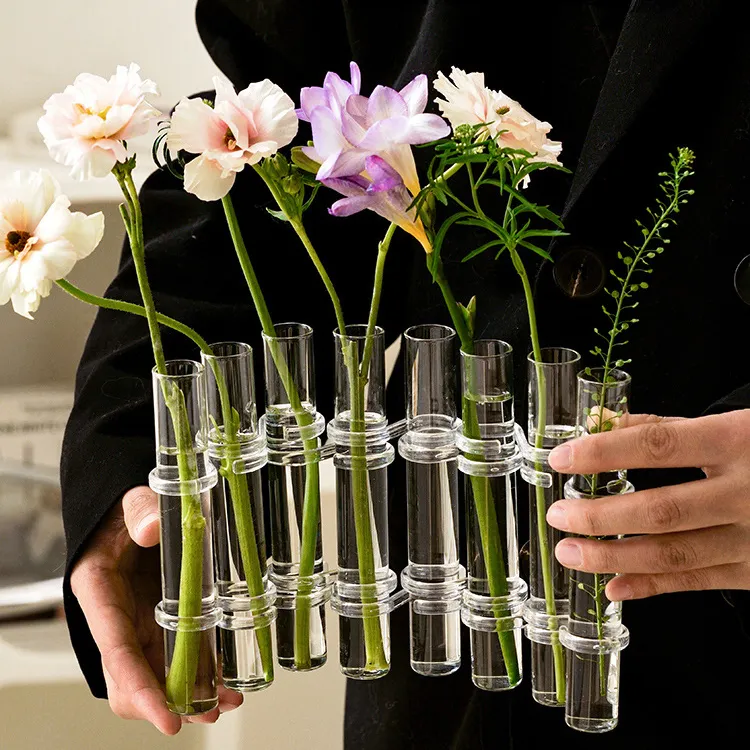 Decorative Objects Figurines Clear Glass Vase Tubes Set Hanging Flower Holder Plant Container Vases for Homes Room Decor 230721