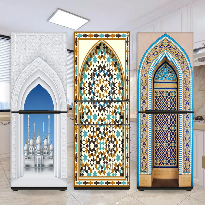 Naklejki ścienne Selfeza w stylu muzułmańskim szafka na lodówkę podwójne remont drzwi zdejmowany dekoracyjny 230720