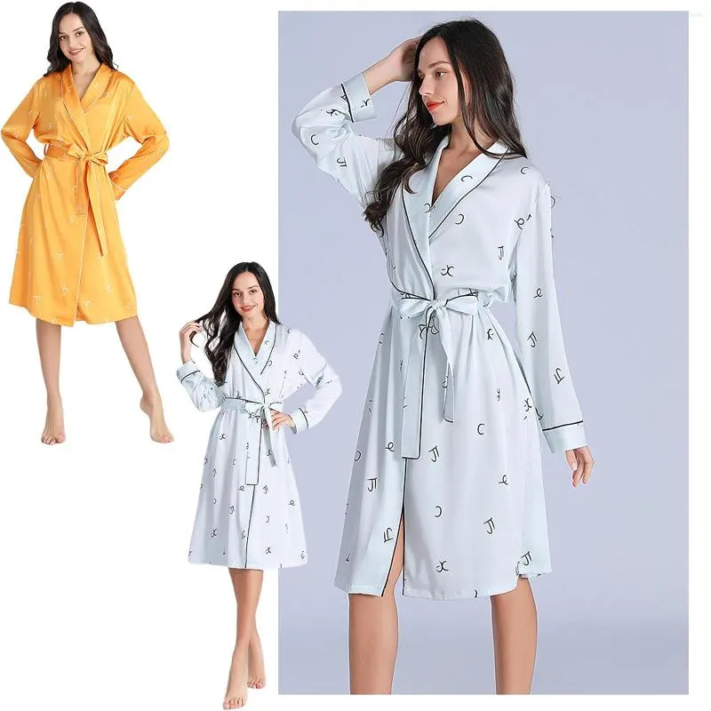 Women's Sleepwear Spring Summer Silk Nightdress Mid-Length Bathrobe Long Sleeve Nightclothes