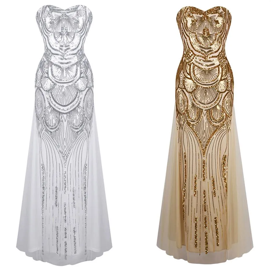 Женское платье Angel-fashion с блестками без бретелек и сердечком из тюля в стиле Гэтсби, свадебное платье в стиле ампир FBA-186207a