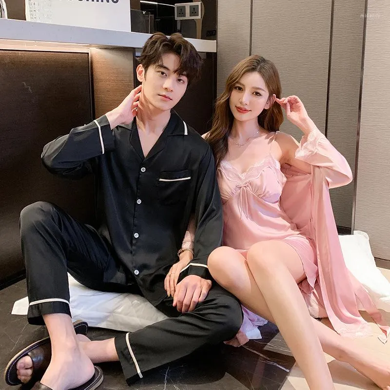 2023 Couples Ice Pajama Set Womens And Mens Sexy Hanging Skirt And Thin Long Sleeve Bathrobe For Spring And Autumn Men Sleepwear Set From Micandy 25.05 DHgate.Com
