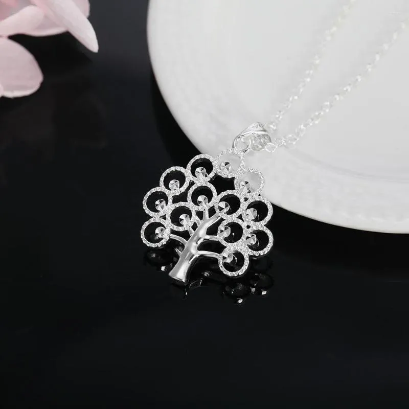 Pendant Necklaces Charm 925 Stamp Silver Color Necklace For Women 18 Inches Elegant Tree Card Fashion Gifts Party Wedding Jewelry