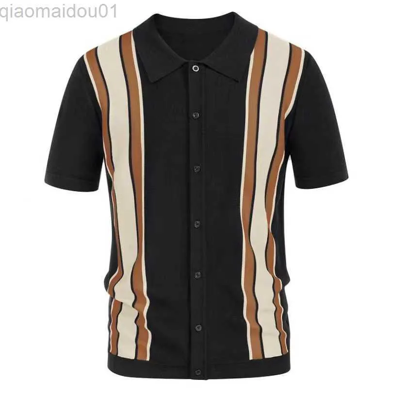 Camicie casual da uomo 2023 Primavera Estate Uomo Manica corta Polo Risvolto Cardigan Top Cuciture a righe Maglia Polo da uomo Maglietta di alta qualità Camisa Hombre L230721