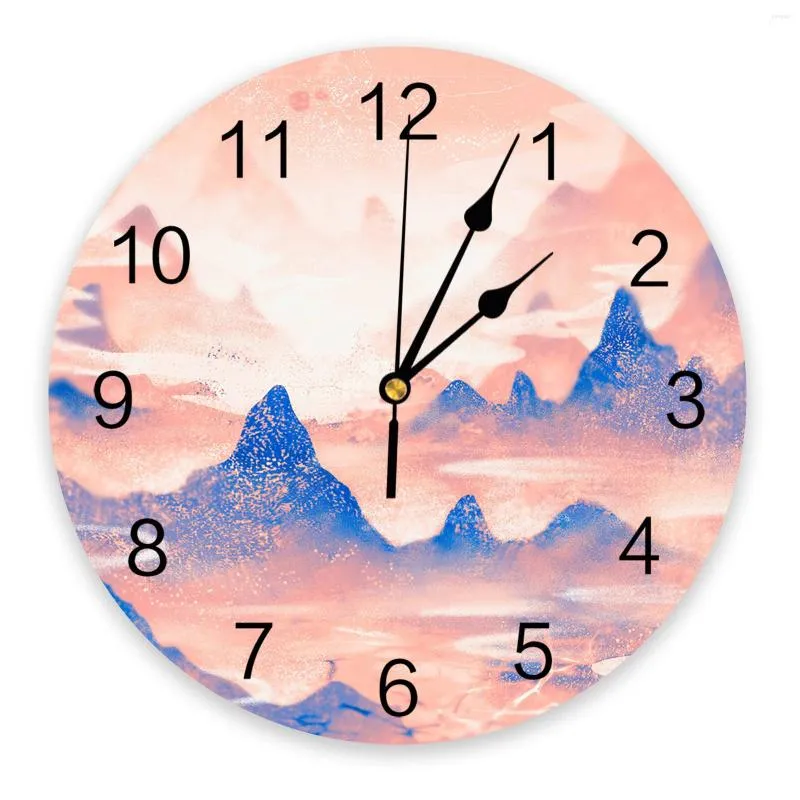 Wall Clocks Art Mountains Abstract Ink PVC Modern Design Home Decor Living Room Office Stickers Needle Digital Watch