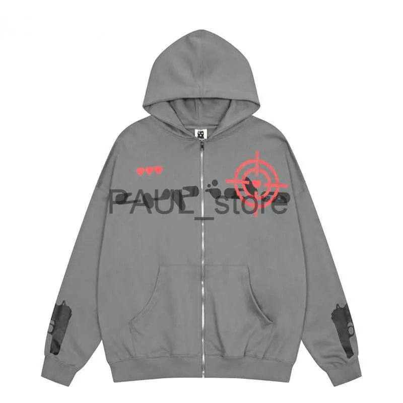 Moletons com capuz masculinos Y2K Zipper Hoodie Arma com impressão gráfica Carta Oversized Moletom com capuz Masculino Feminino Novo Harajuku Jaqueta Hip Hop Casaco Streetwear x0720