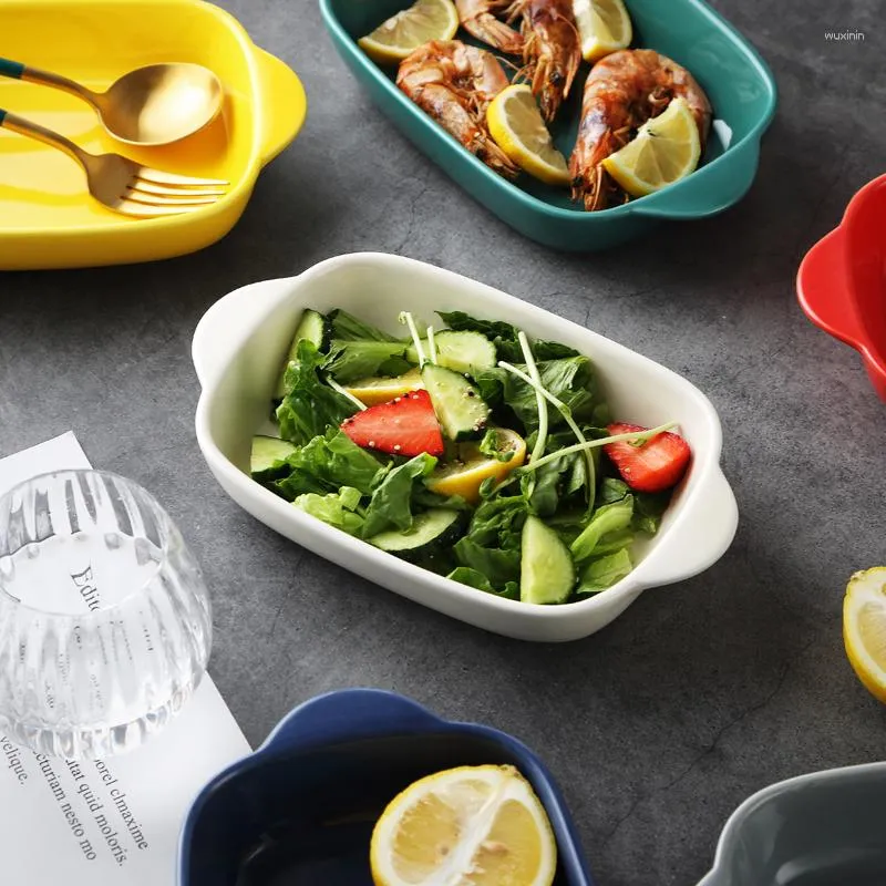 Assiettes MUZITY Plaque De Cuisson En Céramique Plats Rectangulaires Avec Double Poignées Vaisselle À Salade