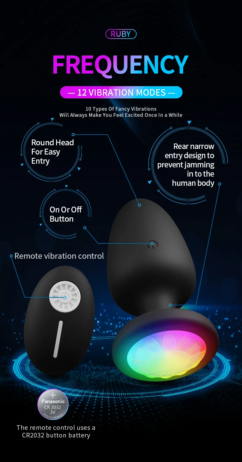 Rainbow Anal Plug Vibrator With Remote Control Prostate Massager_voghion.com