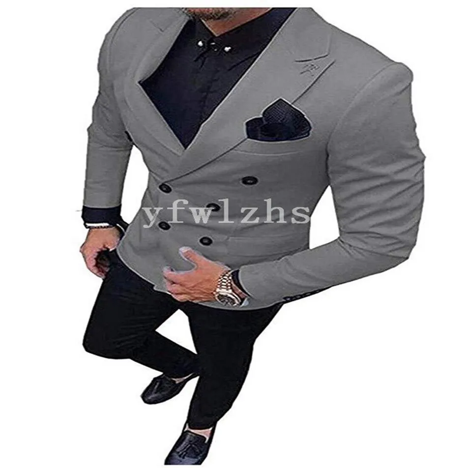 Popular padrinos de boda de doble botonadura guapo pico solapa novio esmoquin hombres trajes boda graduación hombre Blazer chaqueta pantalones corbata Y22384