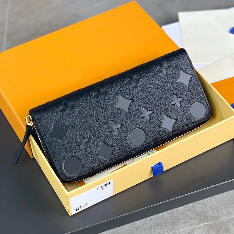 leather long wallet women purse designer purse Clemence embressed flower letter envelope wallet card holder clutch bag with box M60171