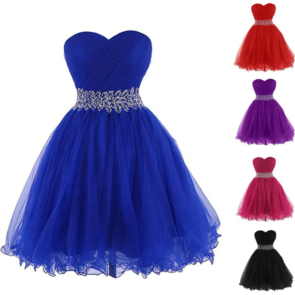 2022 Sexy Princess Sweetheart Crystal Ball Gown Mini Prom Dresses With Tulle Lace-Up Plus Size Homecoming Cocktail Party Special O207G