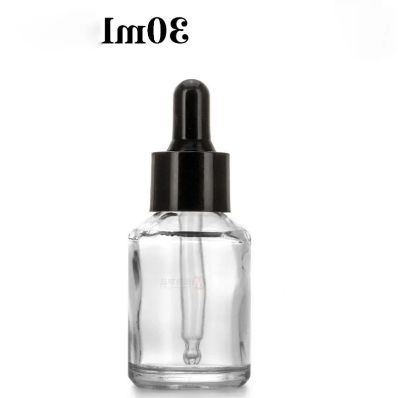 Empty Clear Amber Blue Glass Dropper Bottle 30ml Essential Oil Dropper Vial E liquid Cosmetics Refillable Bottles With Black Lid Frtlh