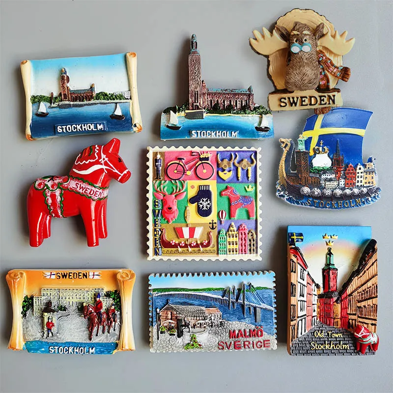 Магниты холодильника Шведский туристический сувенир Швеции Малмо Сверидж Стокгольм Трабитный Подарок Магнитный холодильник Склеек