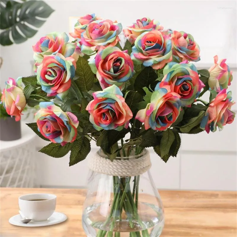 Fleurs décoratives artificielle Rose multicolore Simulation décoration de la maison tissu de soie rouge fausse plante fête fournitures de mariage ornements