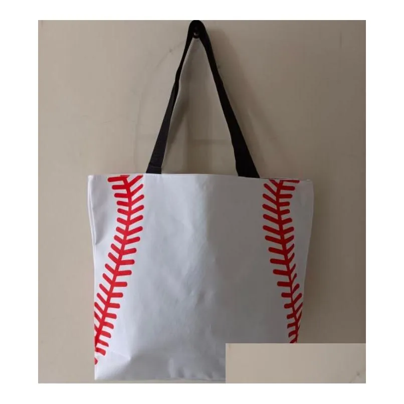 Outdoor-Taschen 2022 Baseball-Nähte 5 Farben 16,5 x 12,6 x 3,5 Zoll Mesh-Griff Shoder Bag genähter Druck Tote Handtasche Canvas Sport Trav DH07M