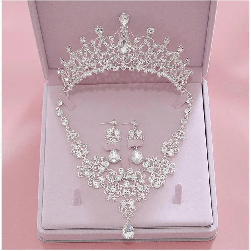 Bling Bling Set Kronen Ketting Oorbellen Legering Kristal Lovertjes Bruids Sieraden Accessoires Bruiloft Tiara Hoofddeksels Hair214V