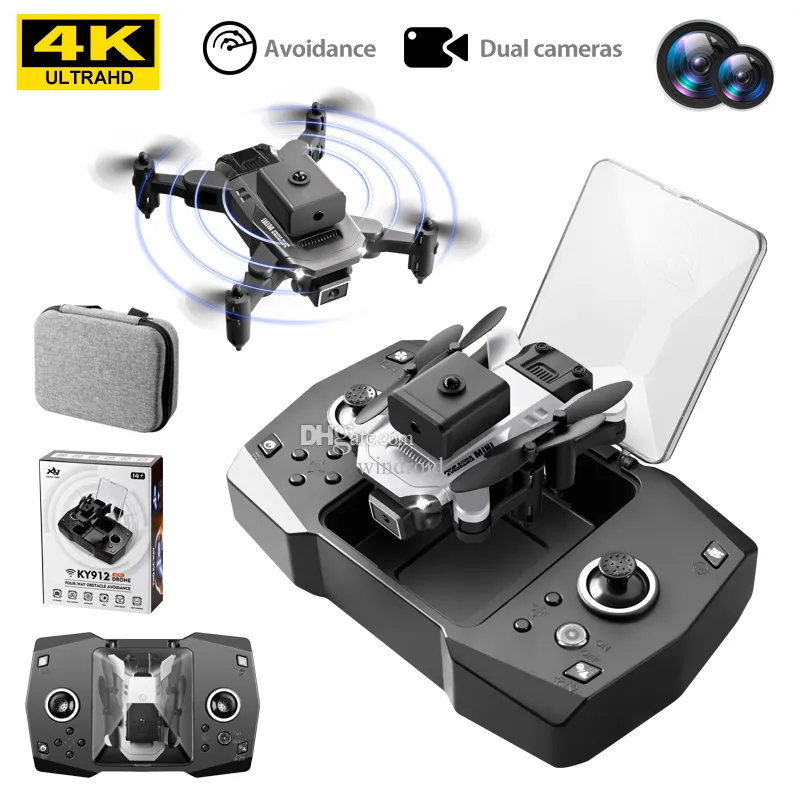 KY912 Mini RC Drone 4K Dual Camera 360 ° Уклонение от препятствий пульт дистанционное управление складываемым портативным квадрокоптер детской игрушки Kids Kids подарок