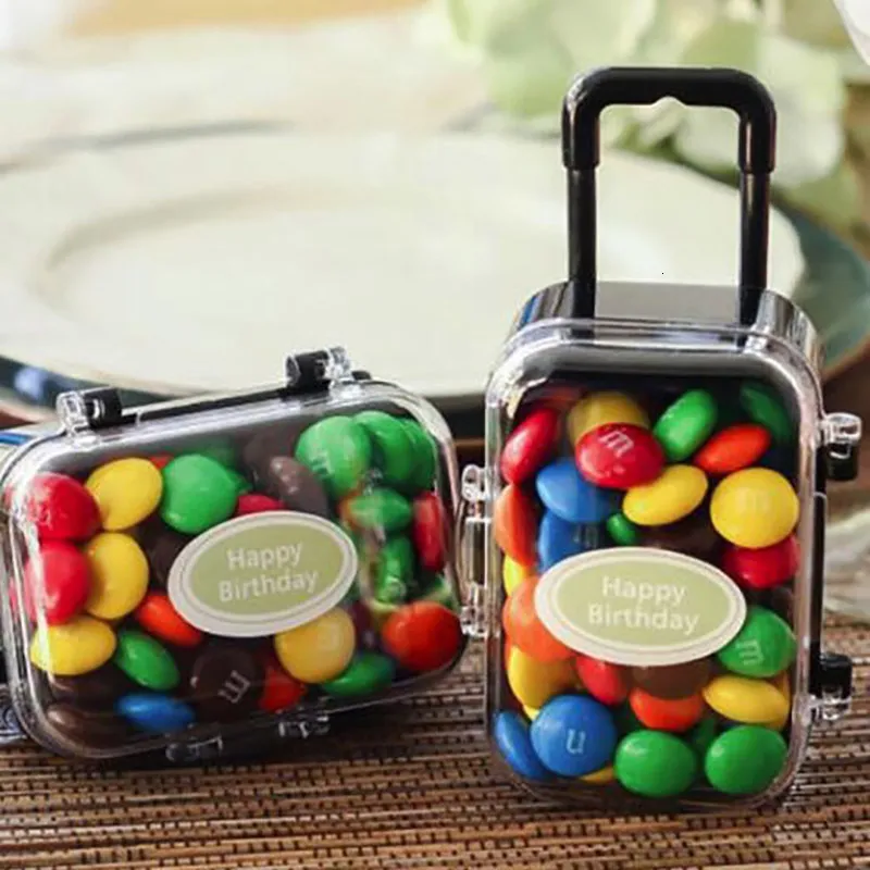 Emballage Cadeau 12 Pcs Mini Valise De Voyage À Roulettes Boîte De Bonbons pour Mariage Baby Shower Faveurs Enfants Fête D'anniversaire Cadeau Bonbons Conteneur 230720