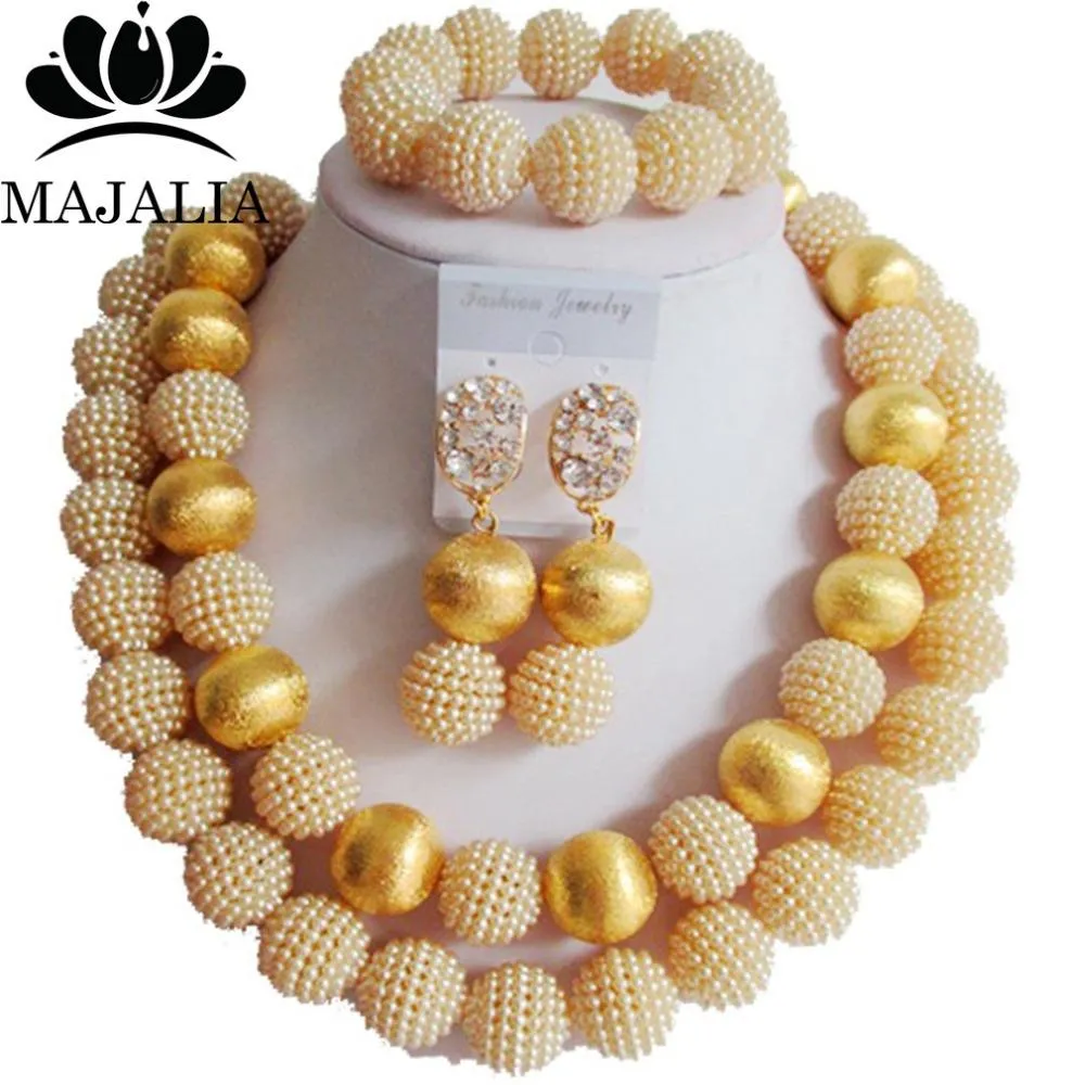 Perles mode perles de mariage africaines Beige plastique mariage nigérian perles africaines ensemble de bijoux livraison gratuite Malia269