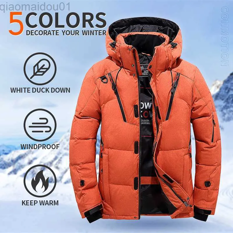 Men's Jackets Down Jacket Men White Duck Winter Coat Windproof Warm Parkas Travel Camping Overcoat New in Thicken Solid Color Hooded Clothing L230721