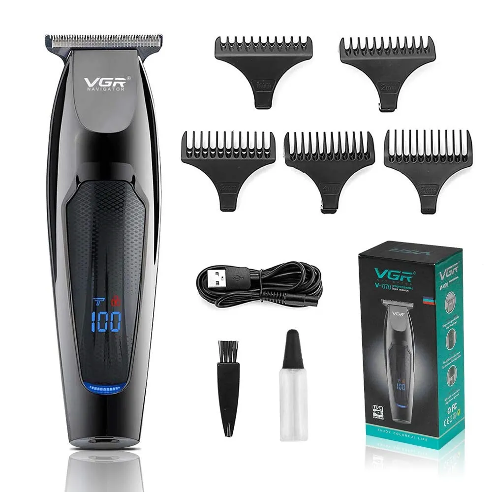 Hårtrimmer VGR Hair Clipper Oil Head Gravering Elektriska Clippers LCD Digital Display Hushåll Professional Electrical Appliances V-070 230720