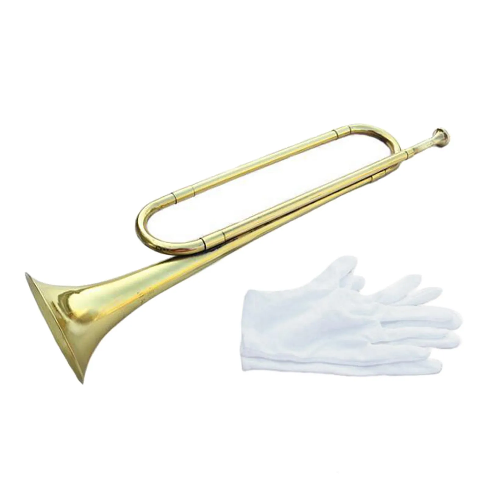 Antique Style BB Bugle Yellow Brass with Gloves 47cm Trumpet Portable for Band Professional Children Musical Gifts Parties
