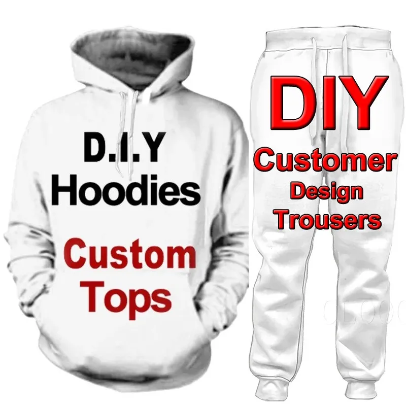 Survêtements pour hommes Vêtements personnalisés Impression 3D Sweat Hoodies Set Femmes Survêtement Couple PulloverPants Tenues Fun Diy Casual Male Suit 230720